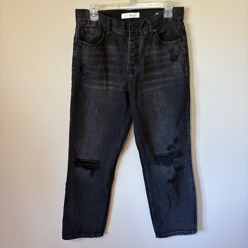 KanCan Button Fly Straight Leg Distressed Jeans Faded Black 11/29